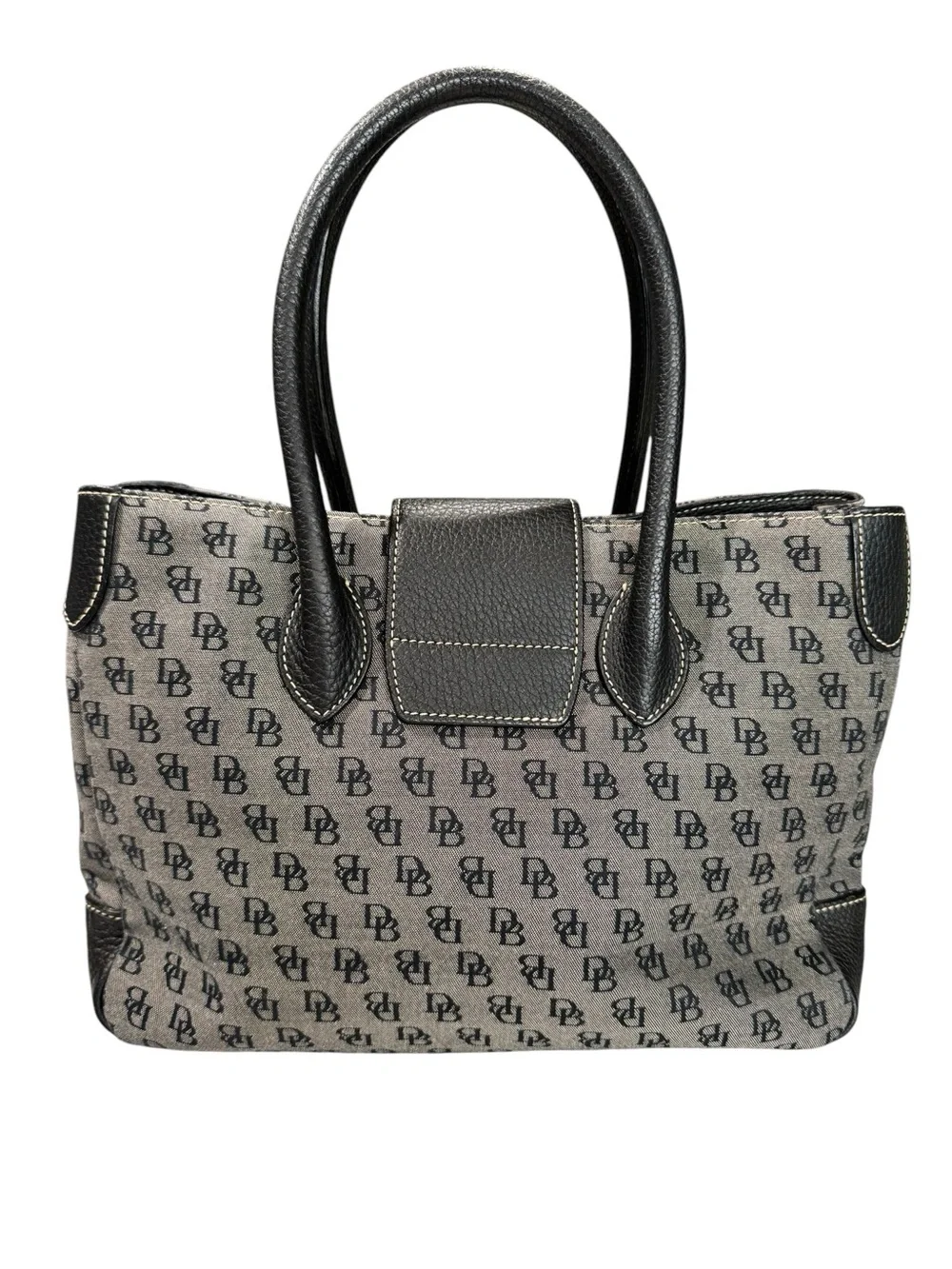 Dooney & Bourke Gray & Black Monogram Canvas Black Leather Trim Shoulder Bag - Picture 4 of 13